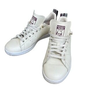 Adidas Stan Smith Womens 7.5 Cream Leather Sneakers Burgundy Logo Shoes